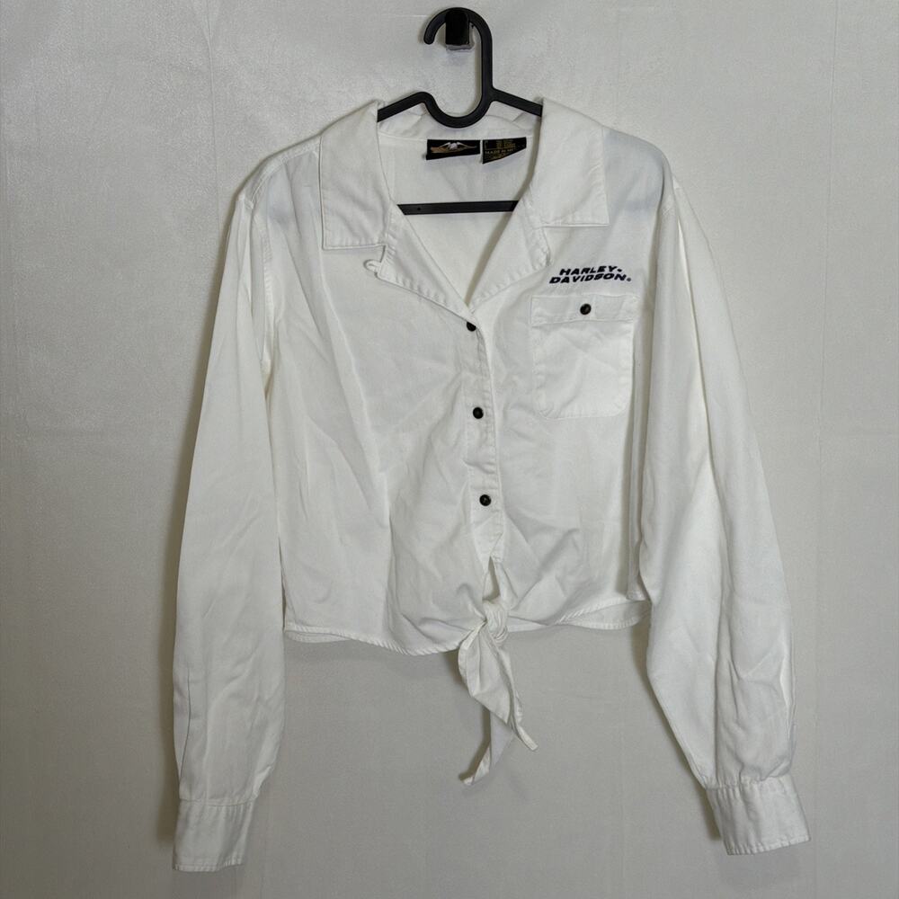 Early 2000's Harley Davidson Women's Tie-Front Cropped Button Shirt Y2K Size L